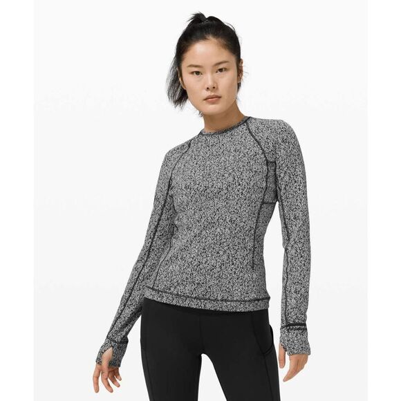 Lululemon Runderful Long Sleeve Top Scattered Herringbone Black White Size 4 - Picture 1 of 13
